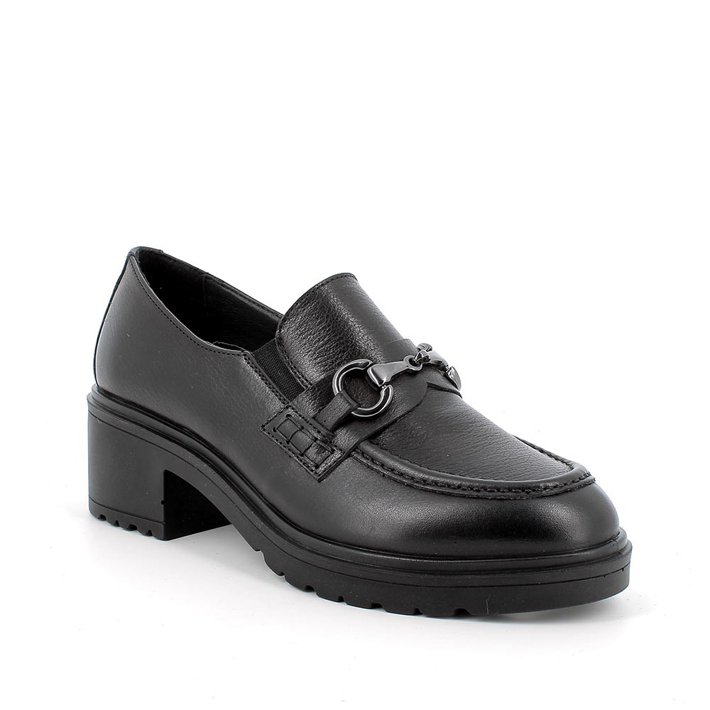 Mocassini con tacco in pelle da donna nero