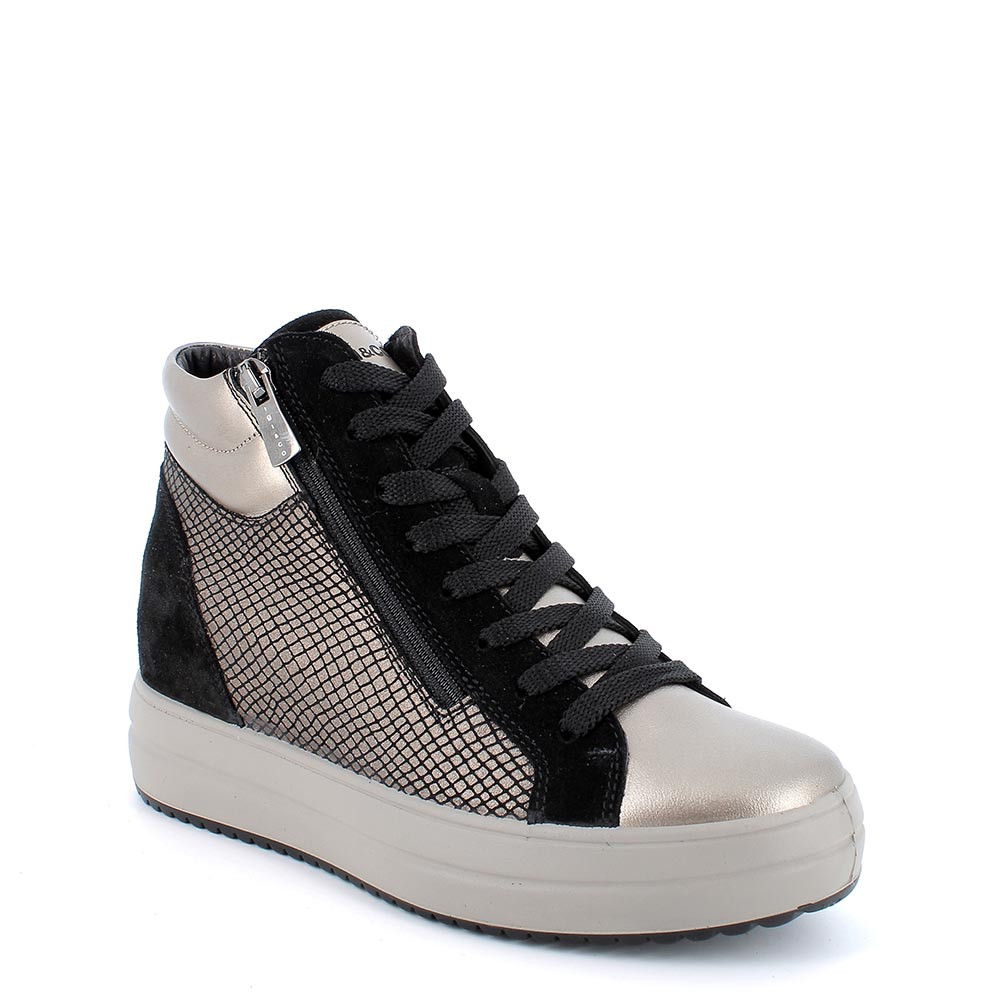 Sneakers con zeppa interna in pelle da donna bronzo nero