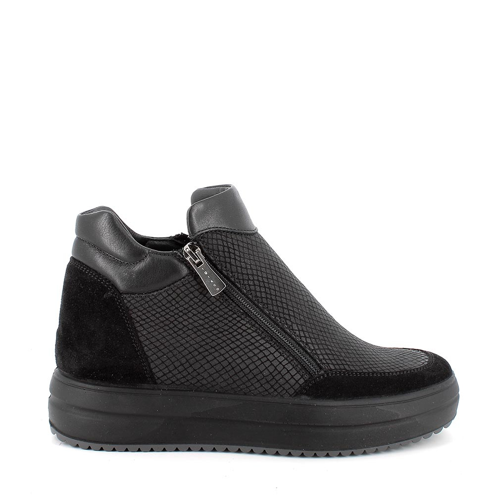Scarpe con zeppa interna in pelle da donna nero