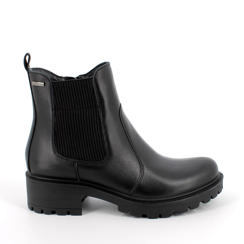 Stivaletti gore tex con tacco in pelle da donna nero