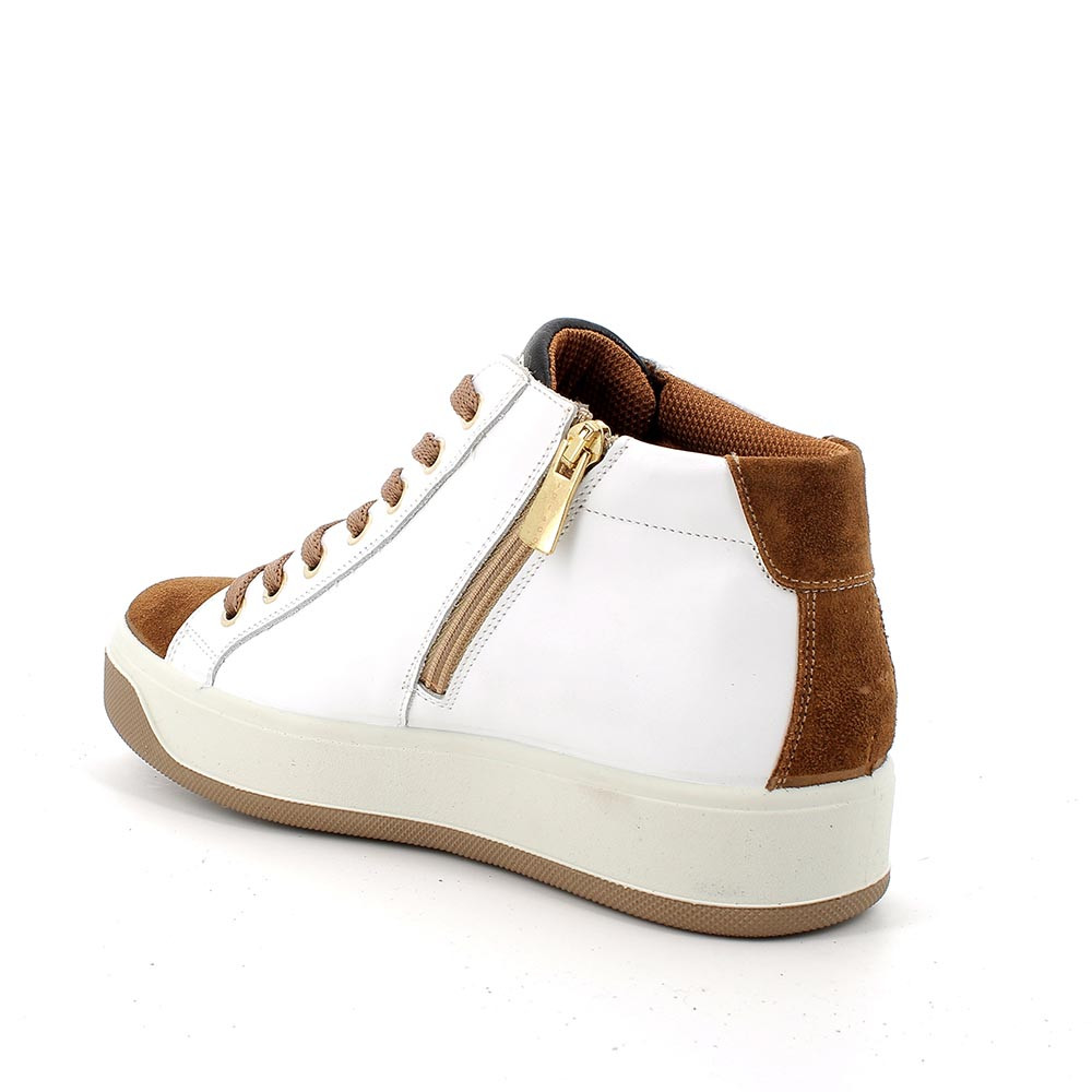 Sneakers in pelle da donna bianco cognac