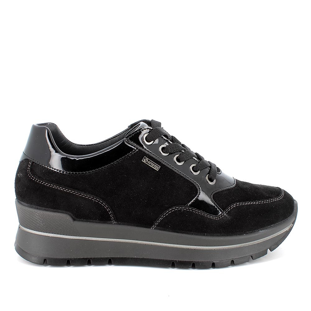 Sneakers con zeppa in pelle da donna nero