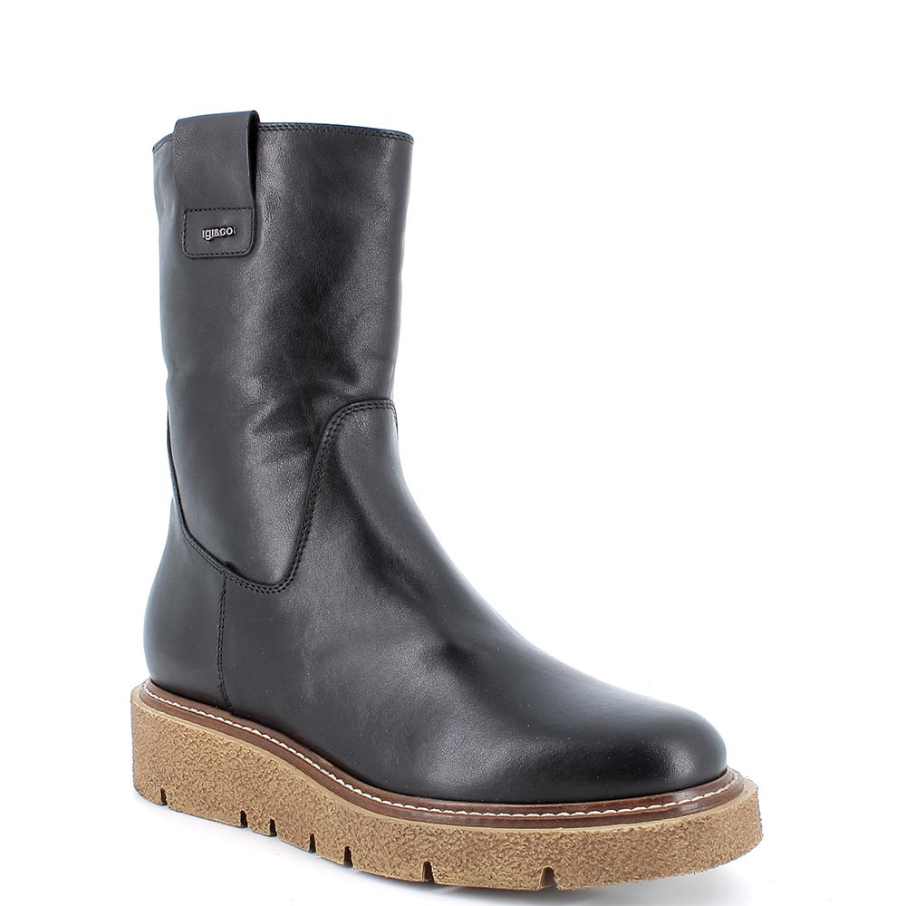 Stivaletti con zeppa in pelle da donna nero