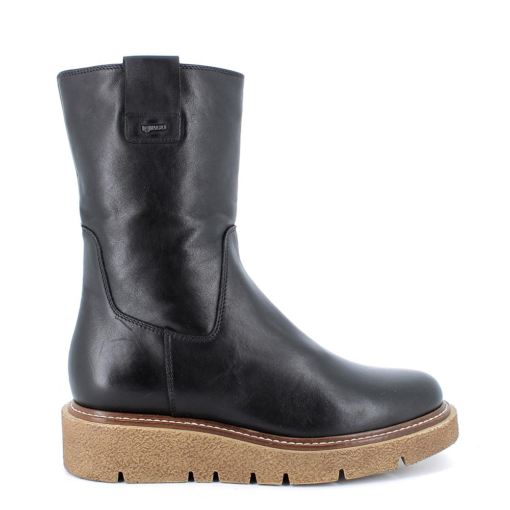 Stivaletti con zeppa in pelle da donna nero