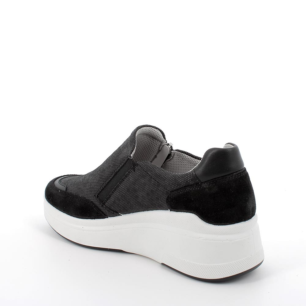Sneaker con zeppa in pelle da donna nero iridescente