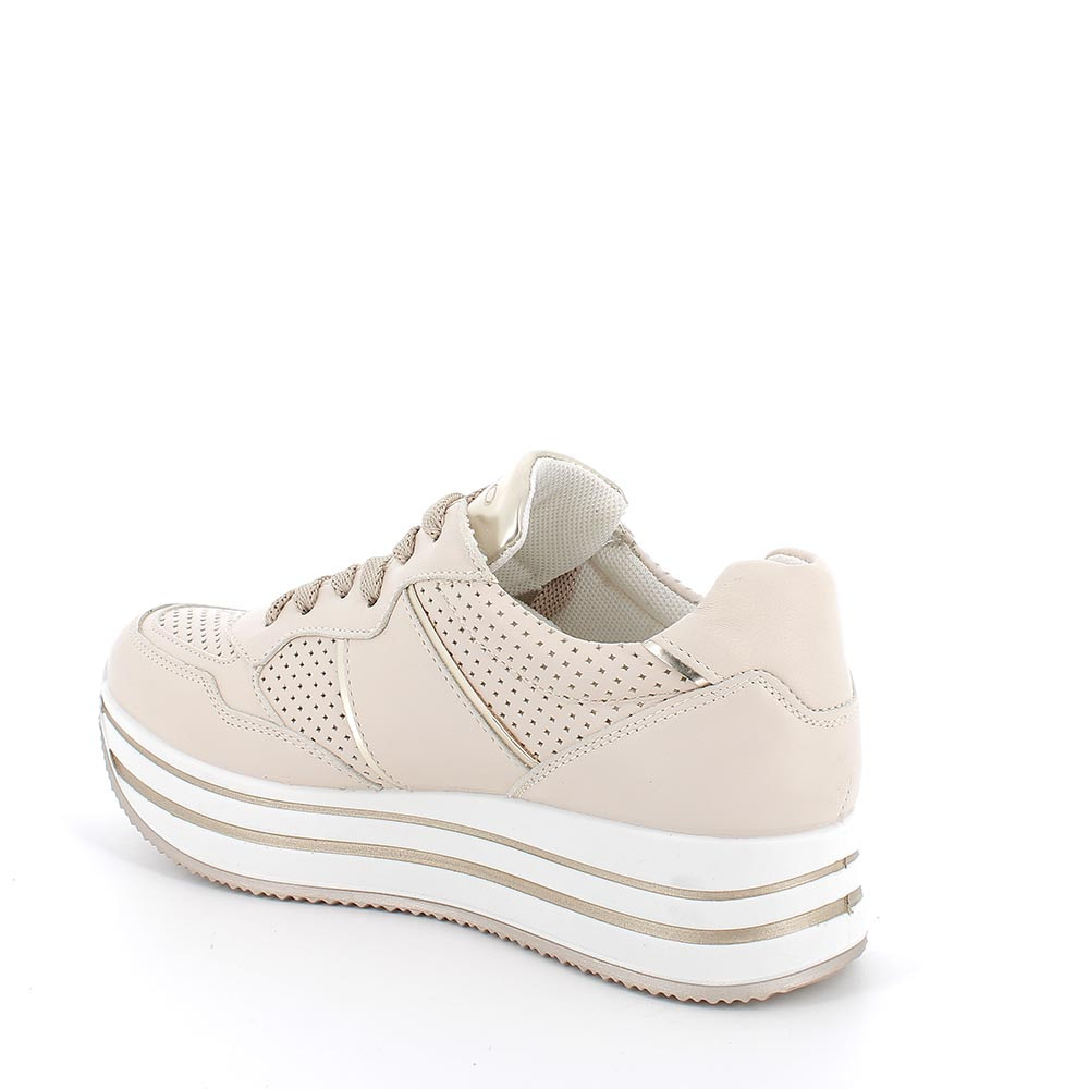 Sneaker with wedge in leather for lady ecru