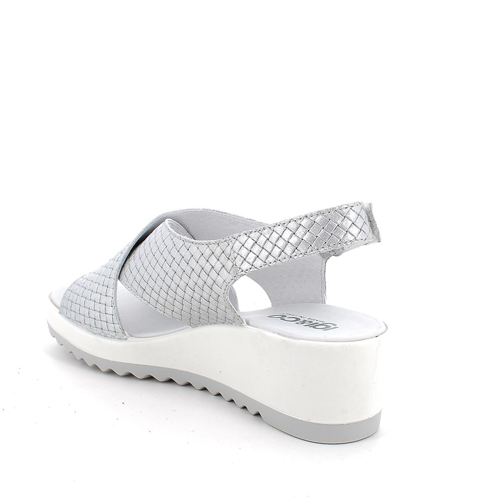 Sandal with wedge in leather for lady silver