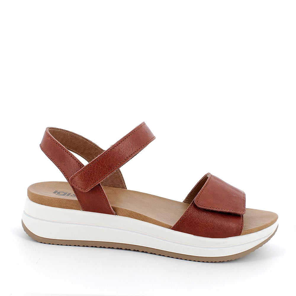 Sandalo con zeppa in pelle da donna marrone