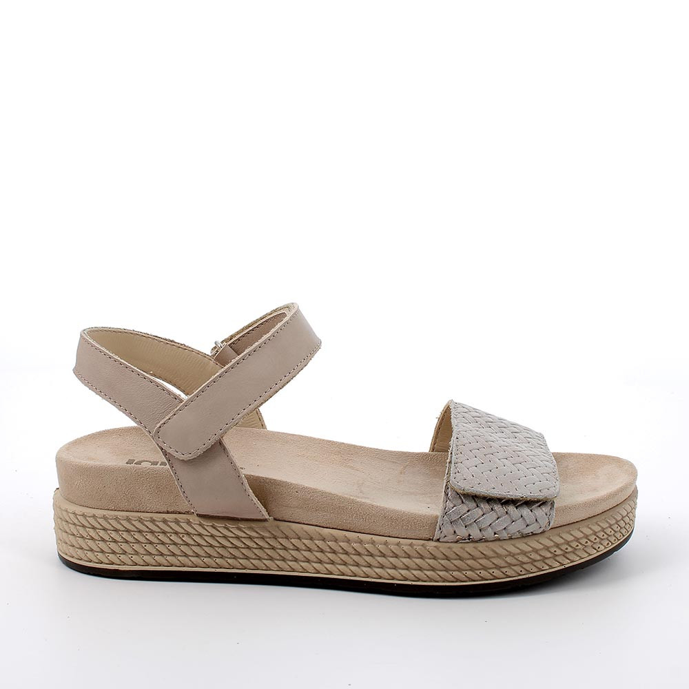 Sandalia de piel de señora platino-beige