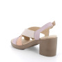 Sandalo con tacco in pelle da donna lilla-panna-rosa Sandalo con tacco in pelle da donna lilla-panna-rosa