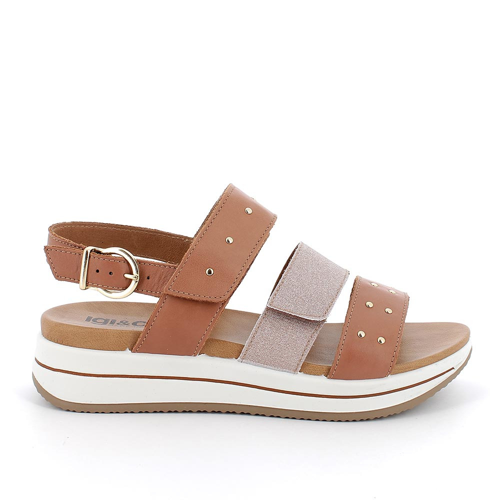 Sandalo con zeppa da donna cuoio-rosa