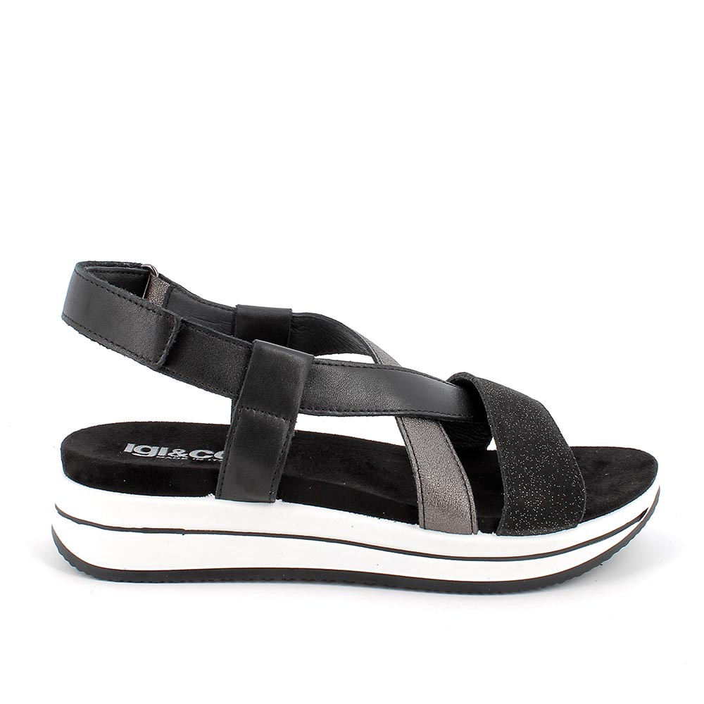 Sandalia de cuña de piel de señora negro