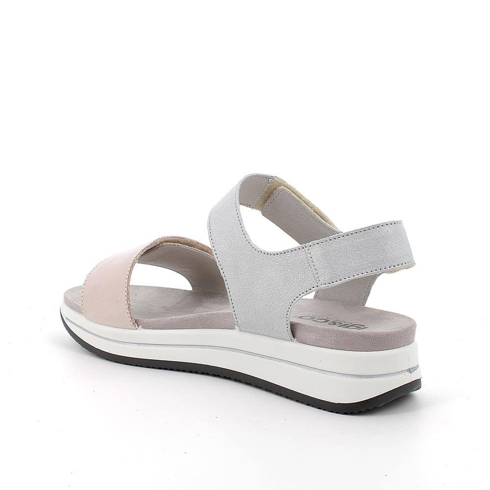 Sandal with wedge in leather for lady powder-silver Sandal with wedge in leather for lady powder-silver