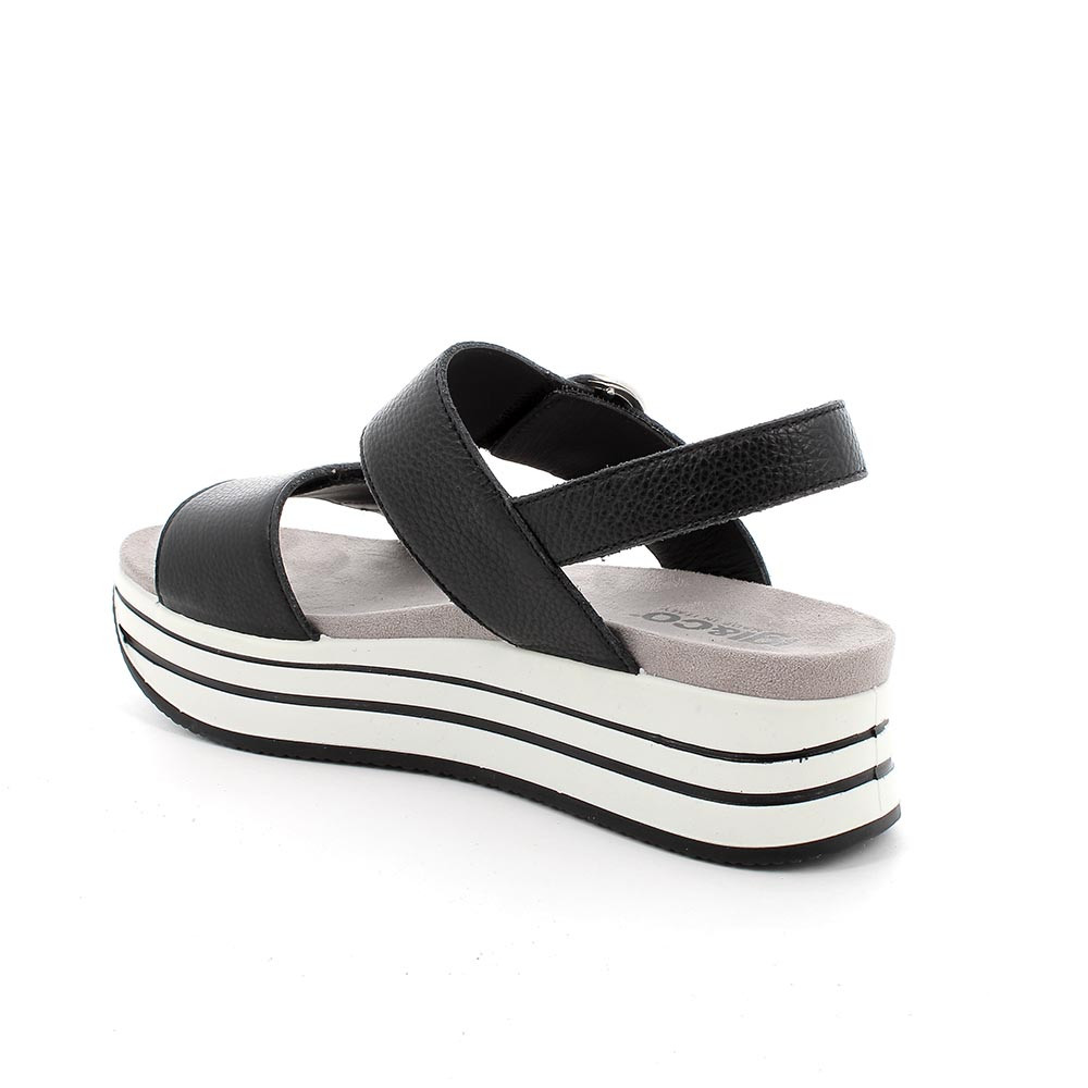 Sandal with wedge in leather for lady black
