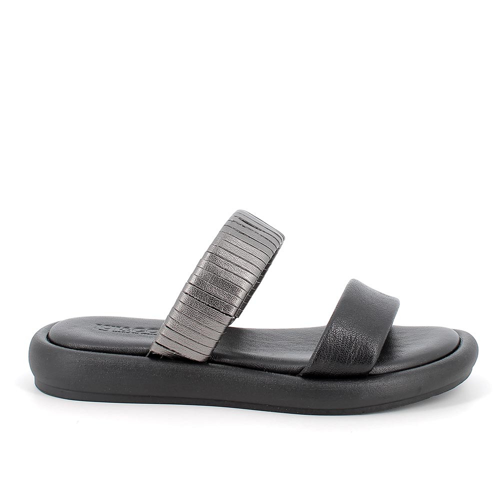 Sandalo in pelle da donna nero-grigio scuro