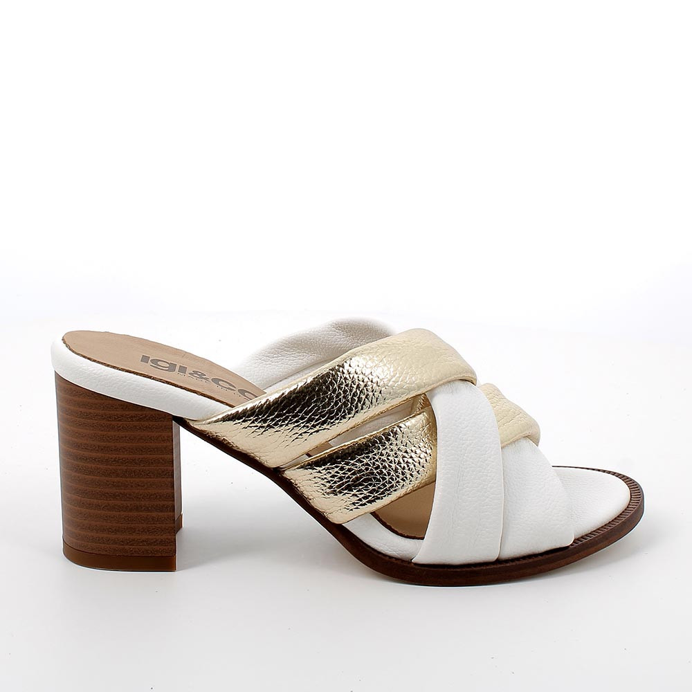 Sandalo con tacco da donna platino-bianco