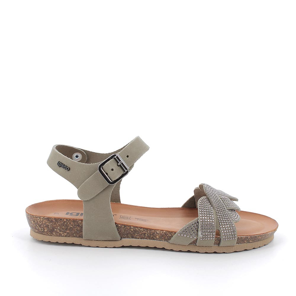 Sandalo in pelle da donna fango