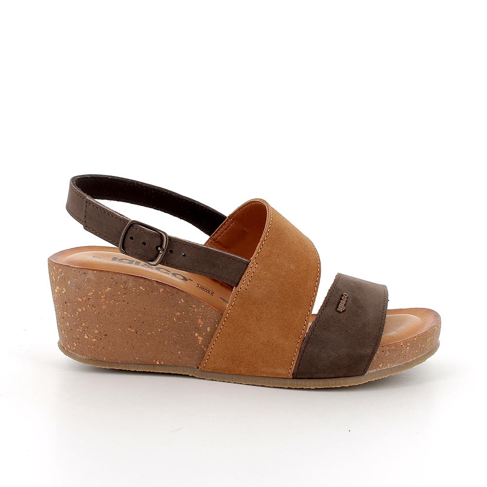 Sandalo con zeppa in pelle da donna marrone-rame