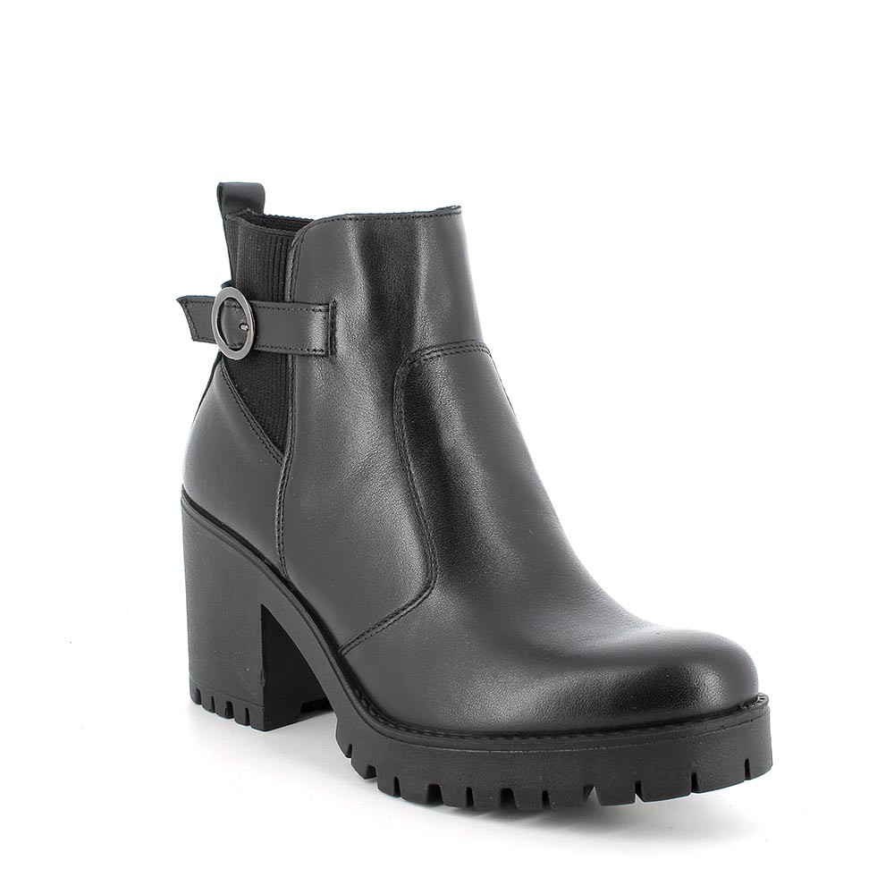 Stivaletti con tacco in pelle da donna nero