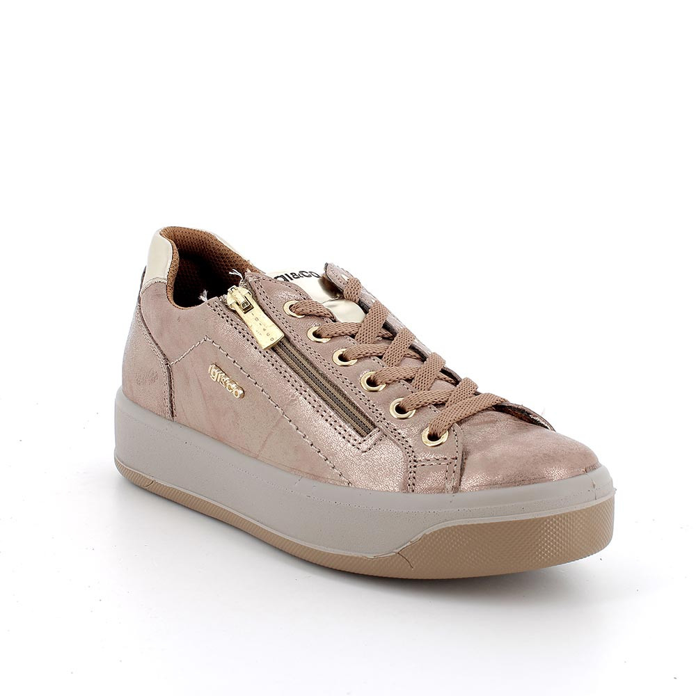zapatillas deportivas de se ora en piel color caramel laminado