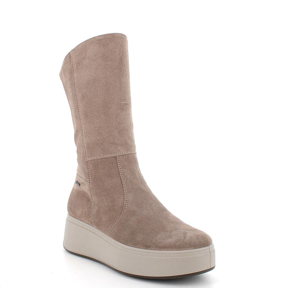Stivaletti con zeppa in pelle da donna fango