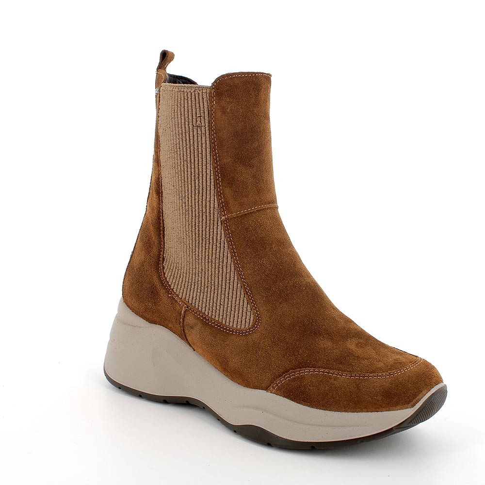 Stivaletti con zeppa in pelle da donna cognac