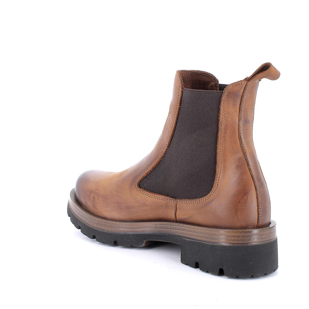 Stivaletti beatles con tacco in pelle da donna cuoio