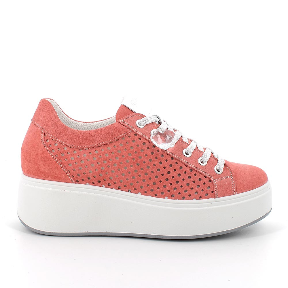 Sneakers con zeppa in pelle da donna salmone