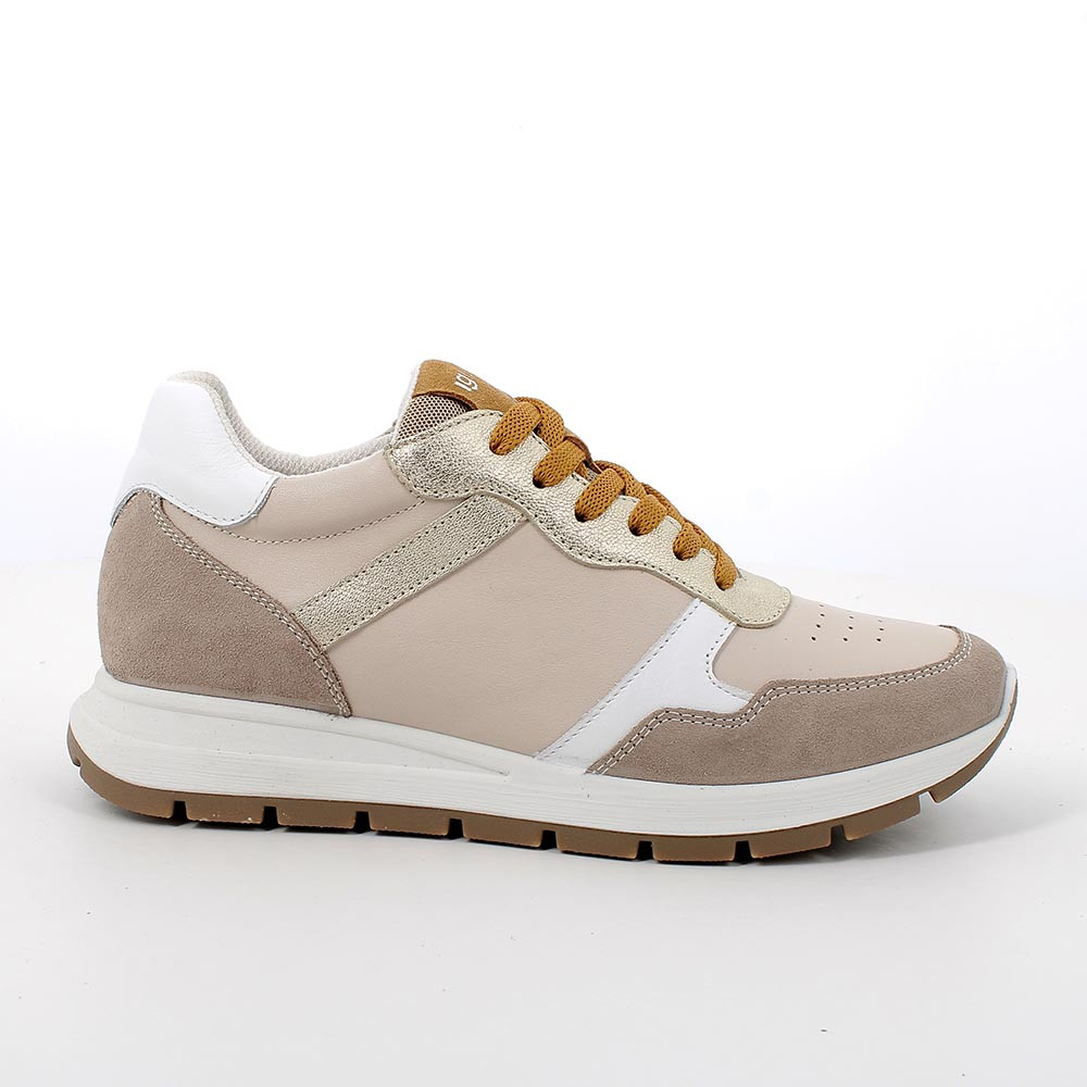 Sneakers in pelle da donna écru-visone