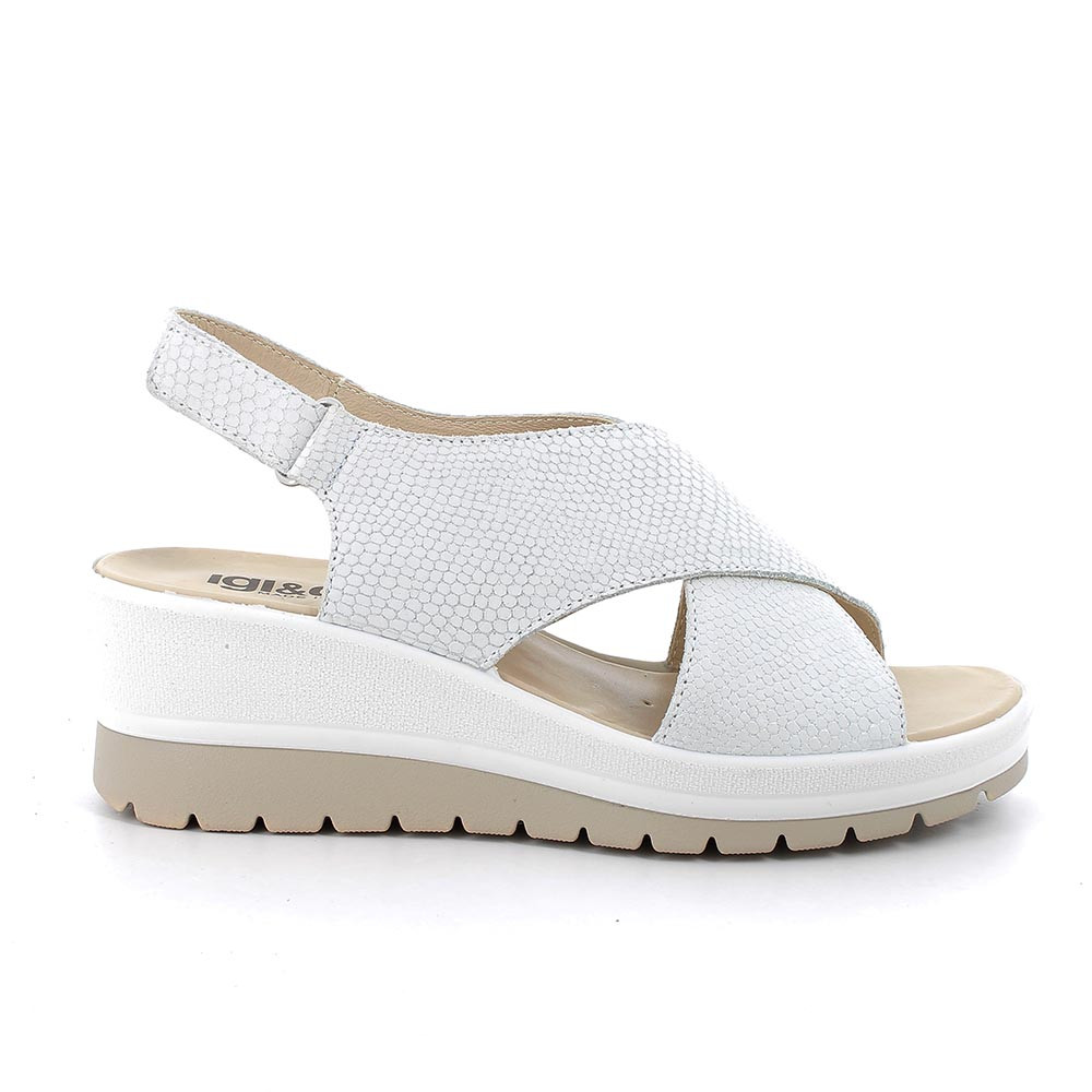 Sandali con zeppa in pelle da donna bianco iridescente