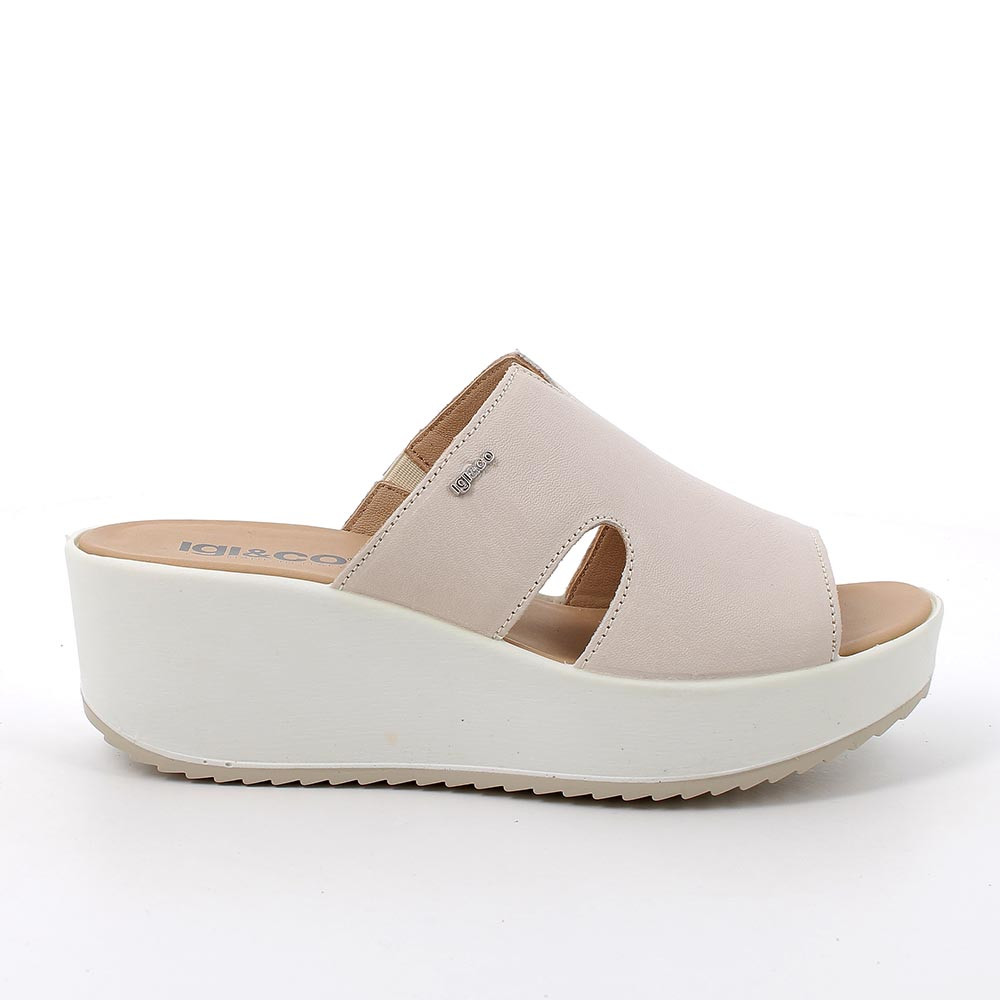 Sandali con zeppa in pelle da donna panna