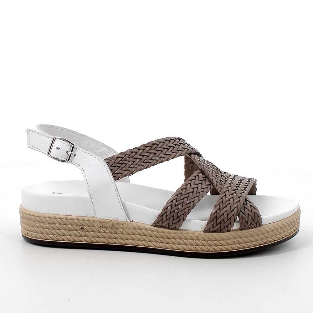 Sandali in pelle da donna bianco-taupe