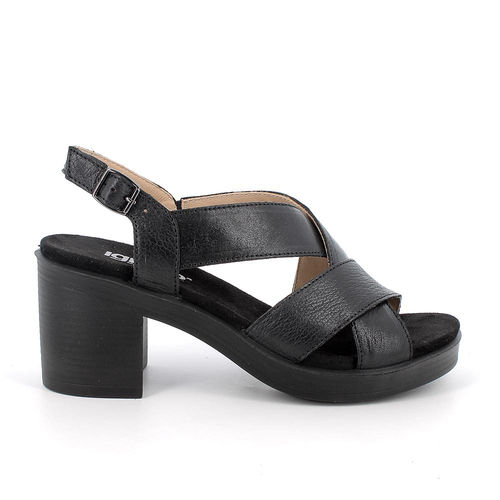 Sandali con tacco in pelle da donna nero