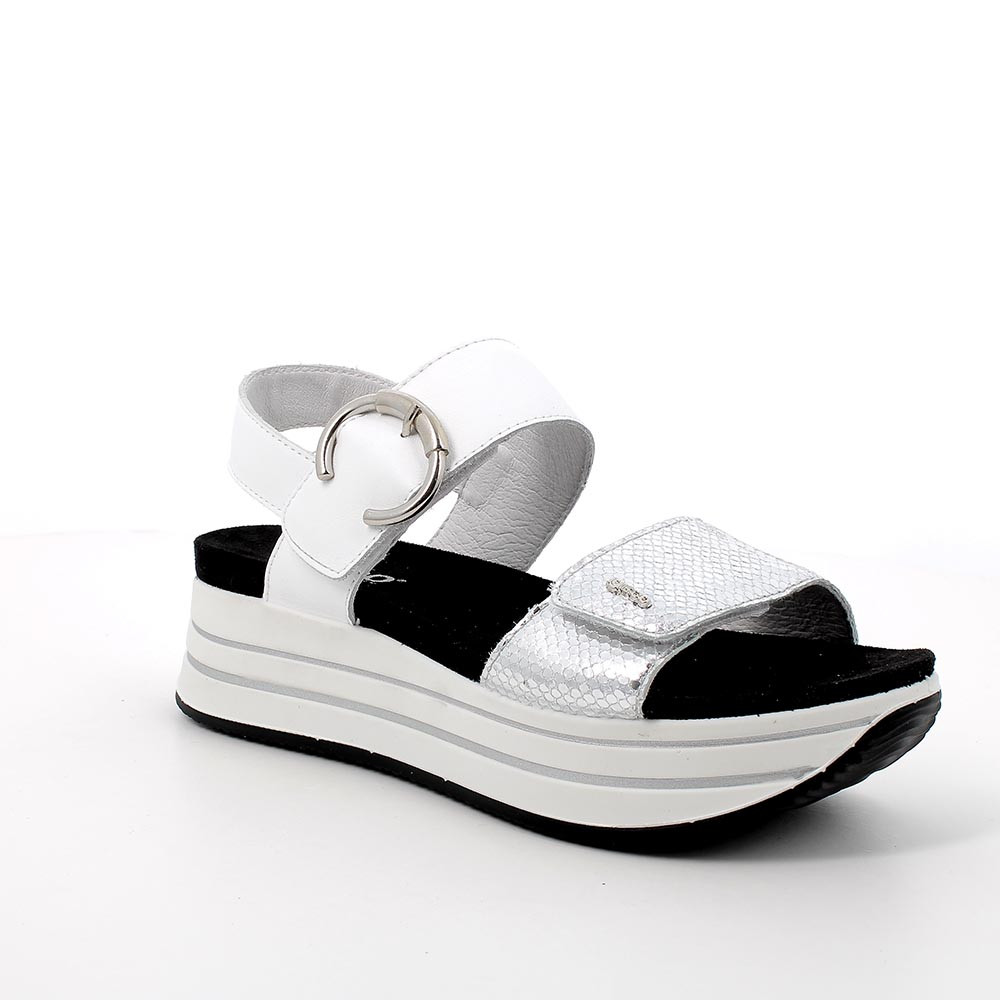 サンダル・ミュール LEDA WEDGE SANDALS sandal with wedge in leather woman silver-white