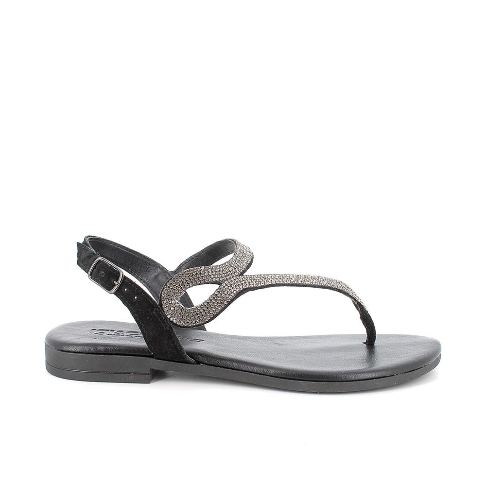 Sandali con infradito in pelle da donna nero