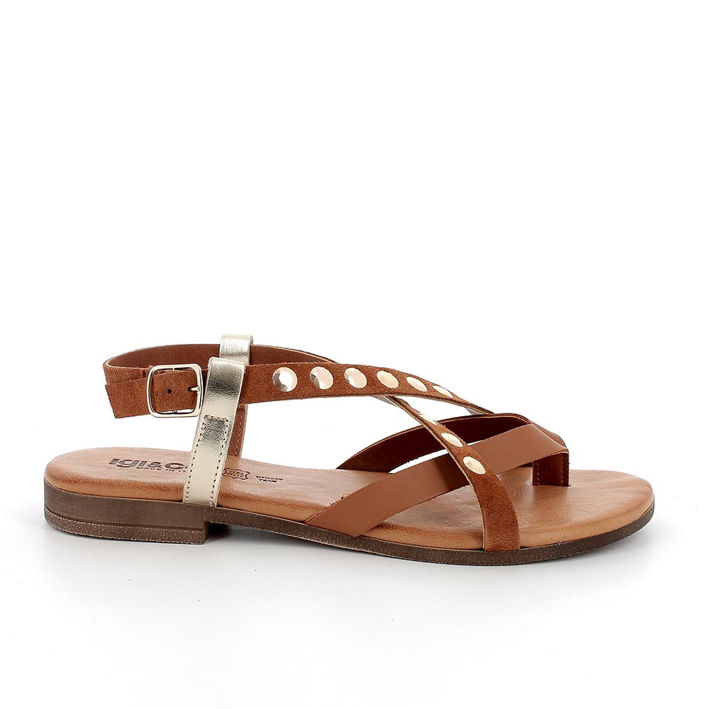 Sandali con infradito in pelle da donna cuoio