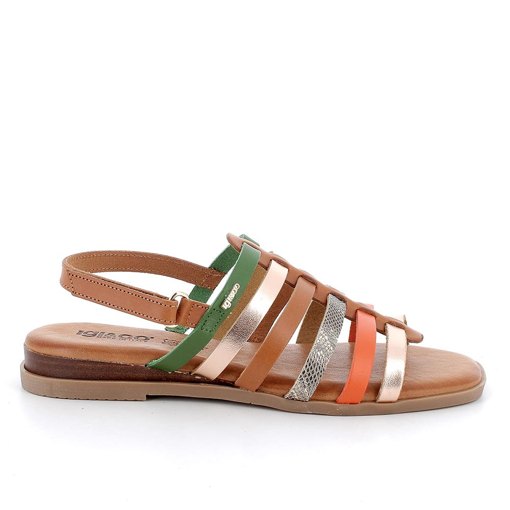 Sandali in pelle da donna cuoio-verde