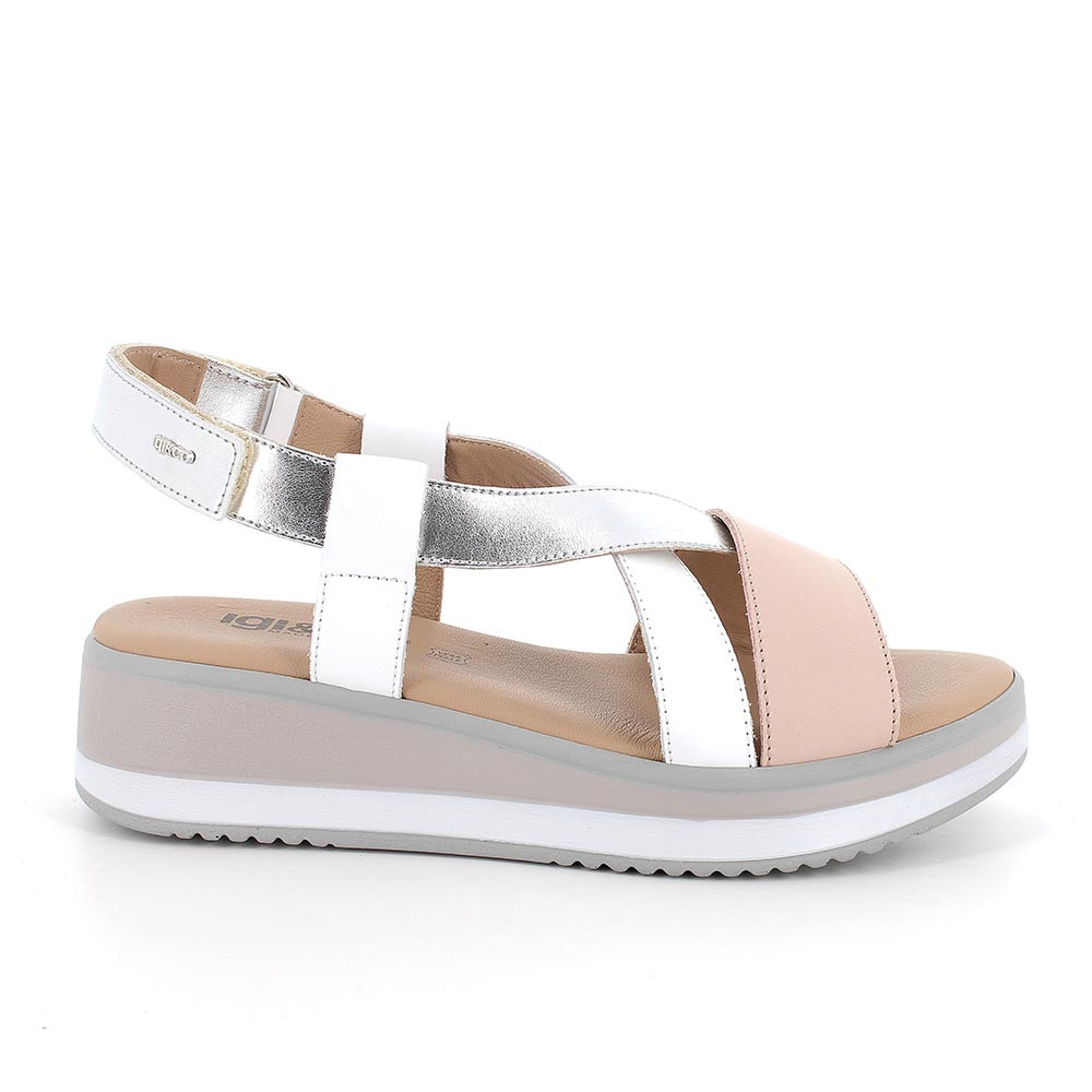 Sandali con zeppa da donna bianco-argento