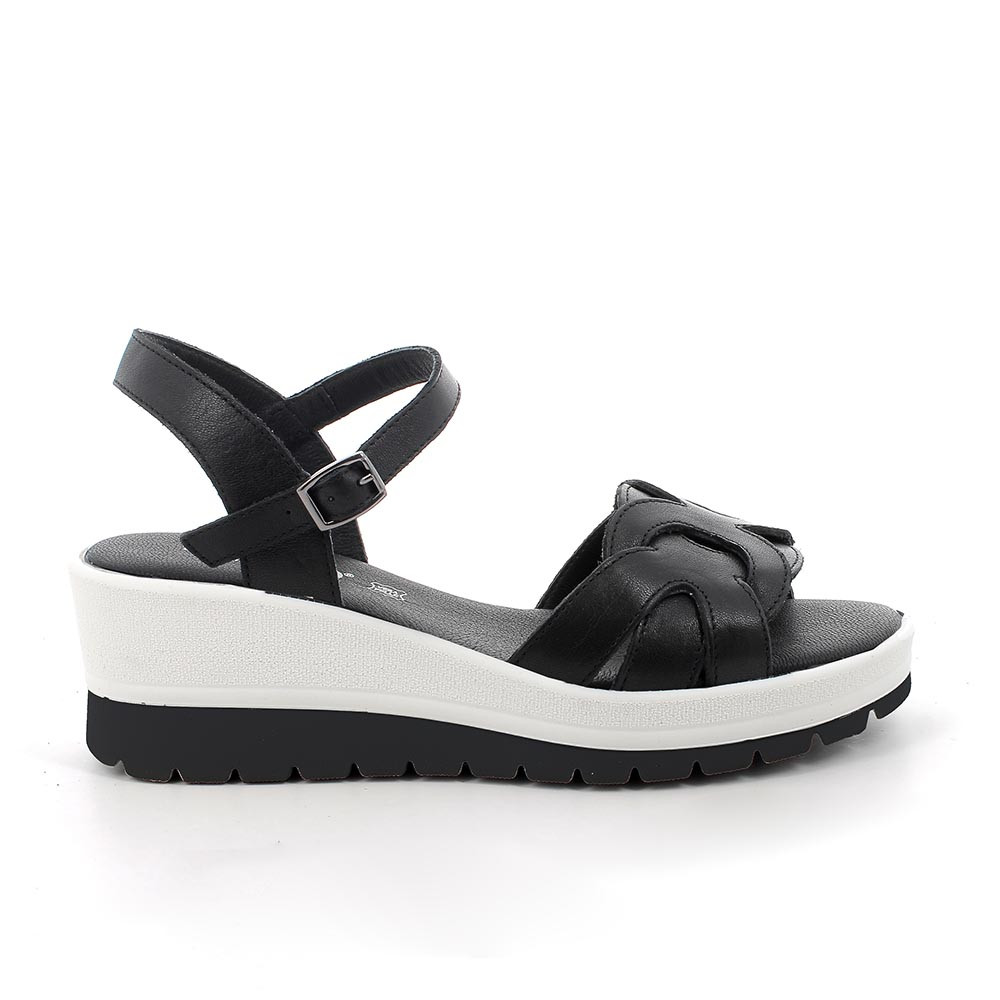 Sandali con zeppa in pelle da donna nero