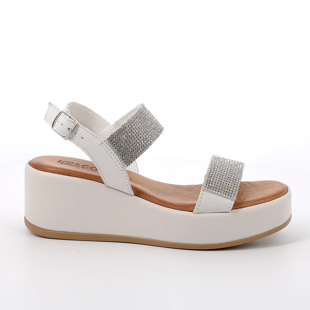 Sandali con zeppa in pelle da donna latte
