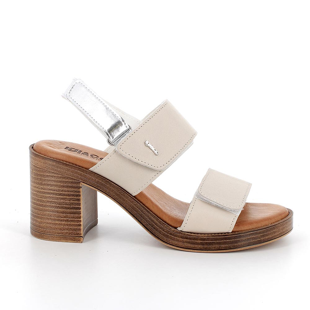 Sandali con tacco in pelle da donna panna