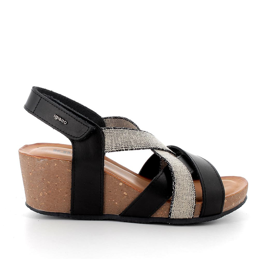 Sandali con zeppa in pelle da donna nero