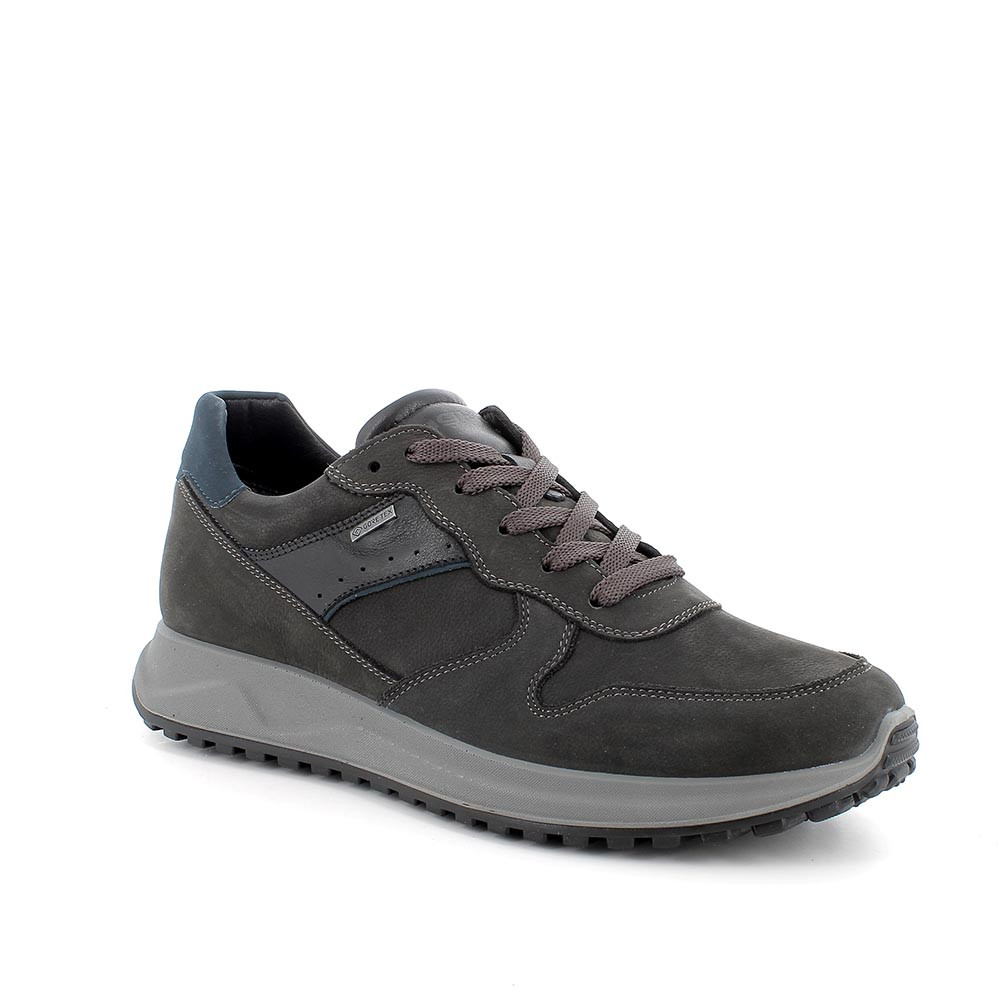zapatillas deportivas de caballero, gore-tex, en piel, gris oscuro