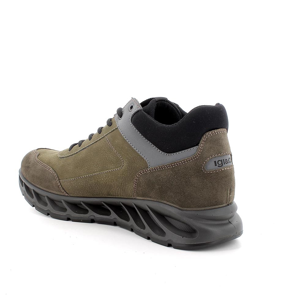 zapatillas deportivas de caballero, gore-tex, en piel, verde bosque