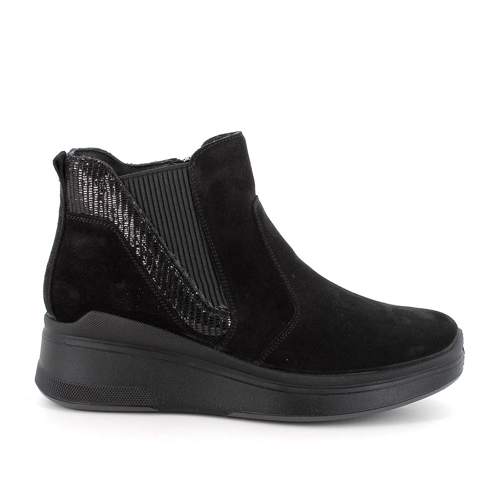 Stivaletti con zeppa in pelle da donna nero nero laminato