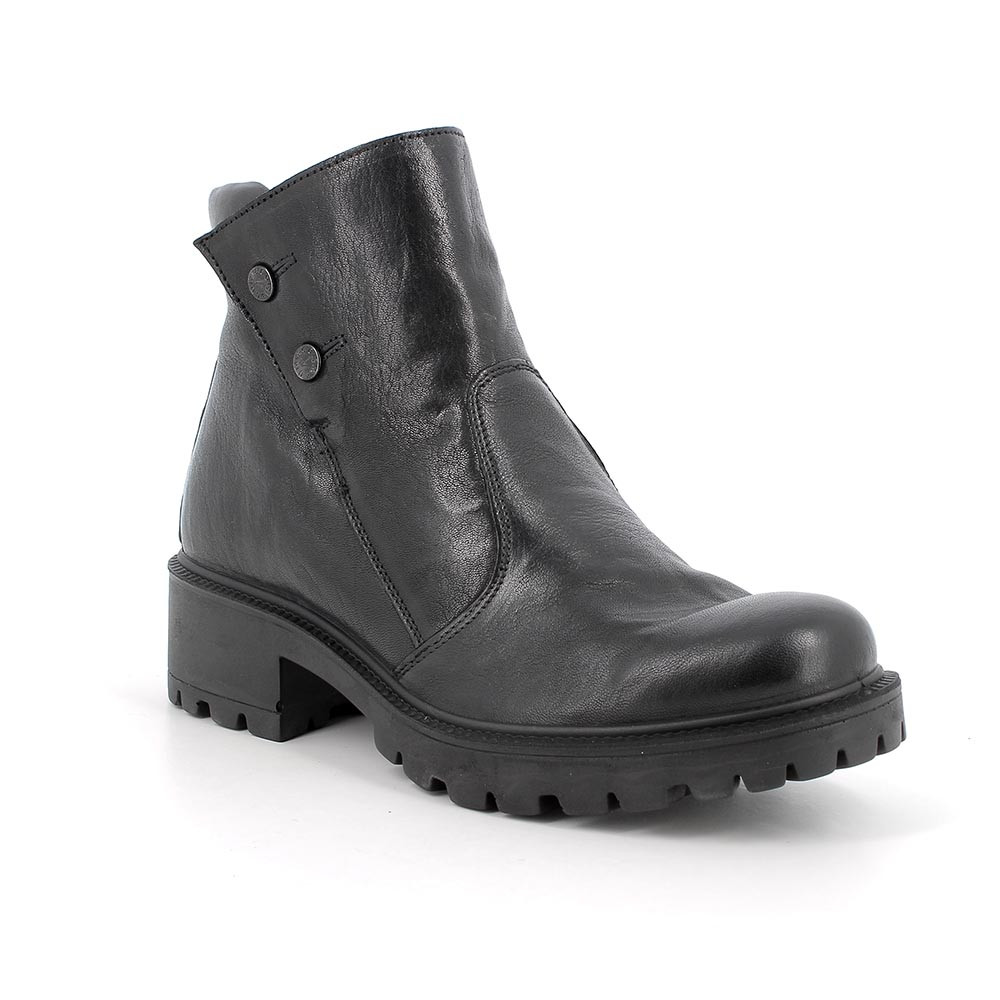 Stivaletti con tacco in pelle da donna nero