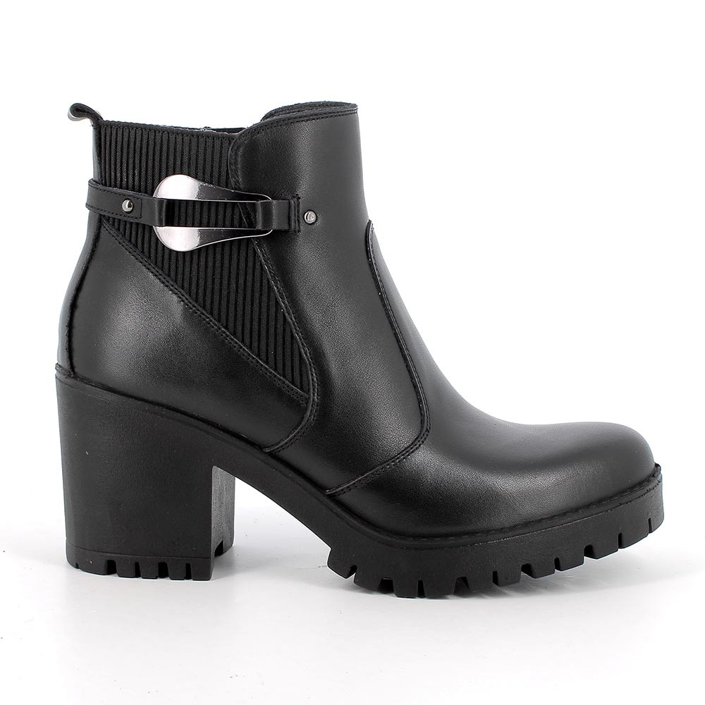 Stivaletti con tacco in pelle da donna nero