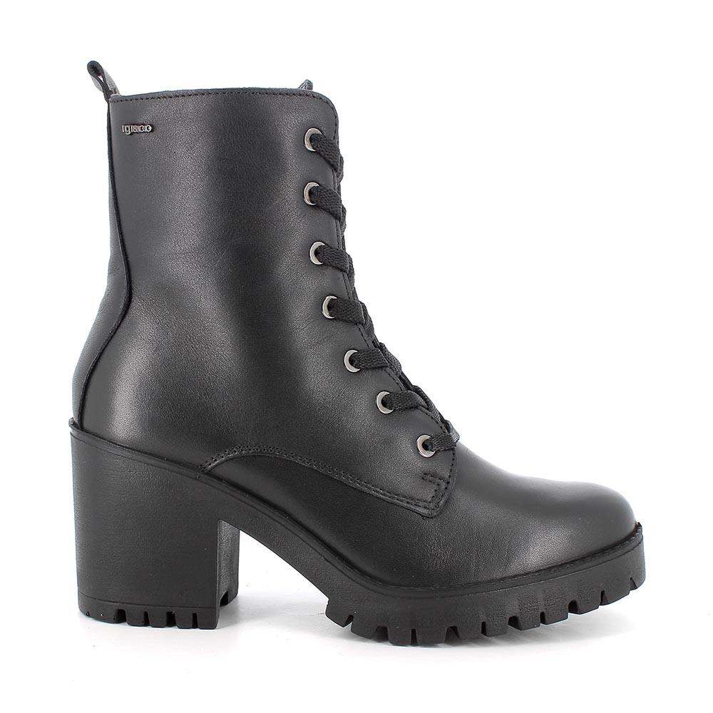 Anfibi con tacco in pelle da donna nero