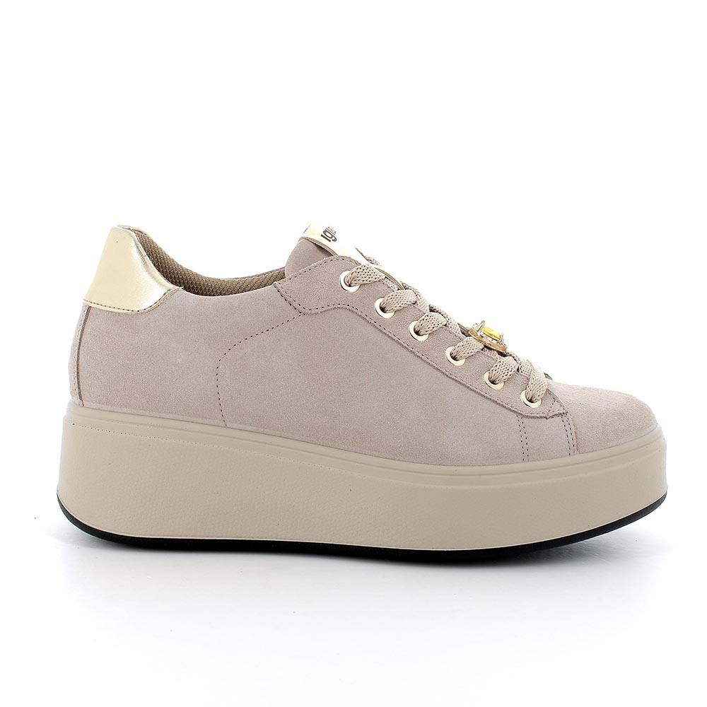 Sneakers con zeppa in pelle da donna visone