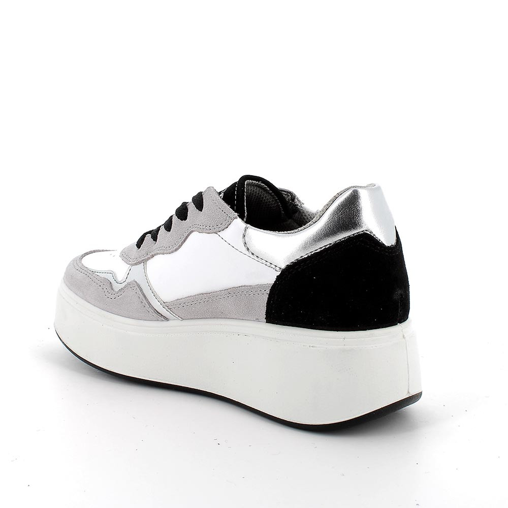 Sneakers con zeppa in pelle da donna perla bianco